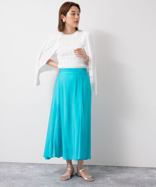 新品！　ノーリーズソフィー　シアーローンフレアスカート　サックス　34サイズ ノーリーズソフィー NOLLEY'S sophi 《セットアップ対応》シアー