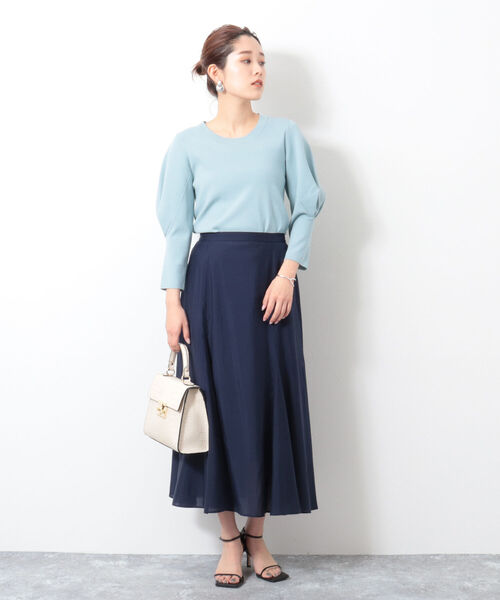 新品！　ノーリーズソフィー　シアーローンフレアスカート　サックス　34サイズ ノーリーズソフィー NOLLEY'S sophi 《セットアップ対応》シアー
