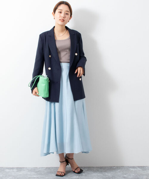 新品！　ノーリーズソフィー　シアーローンフレアスカート　サックス　34サイズ ノーリーズソフィー NOLLEY'S sophi 《セットアップ対応》シアー