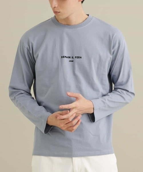 a.v.v(アーヴェヴェ)の「ミニロゴセミワイドシルエットカットソー(Tシャツ/カットソー・メンズ・ホワイト/ライトブルー/ミント・46/48/50)」の1枚目の写真