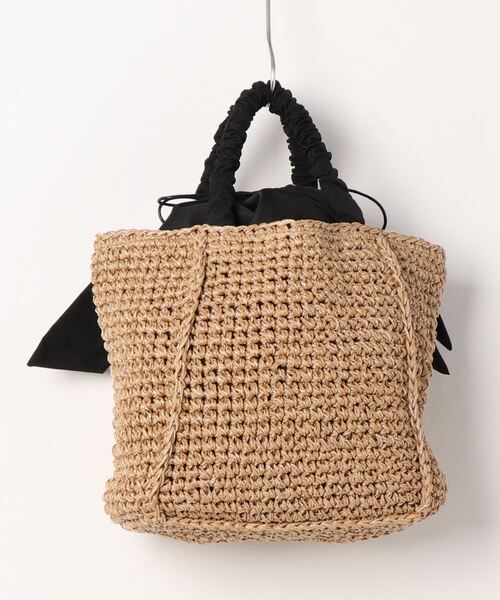 cache cache(カシュ カシュ)の「カシュカシュ cachecache / 下がりリボンペーパー手編みトートバッグ(かごバッグ・レディース・ラベンダー/ブラック/グレー/ベージュ/グリーン/マスタード・FREE)」の13枚目の写真