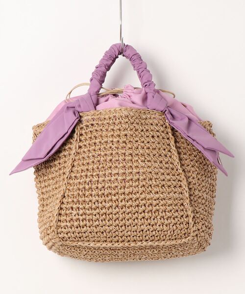cache cache(カシュ カシュ)の「カシュカシュ cachecache / 下がりリボンペーパー手編みトートバッグ(かごバッグ・レディース・ラベンダー/ブラック/グレー/ベージュ/グリーン/マスタード・FREE)」の17枚目の写真