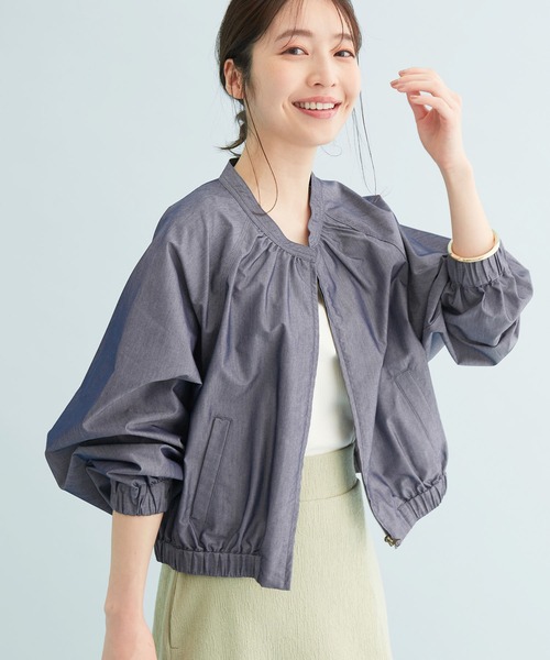 VIS（ビス）の「【UVケア】ジャンブレーアソートブルゾン（ポンチョ・レディース・チャコールグレー/ネイビー/キナリ・FREE）」の3枚目の写真