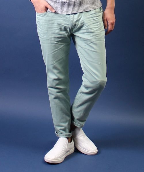 HIGH STREET(ハイストリート)の「HIGH STREET∴メランジカラークロップデニム(デニムパンツ・メンズ・イエロー/ライトグリーン/ピンク・M/L/LL/S)」の2枚目の写真