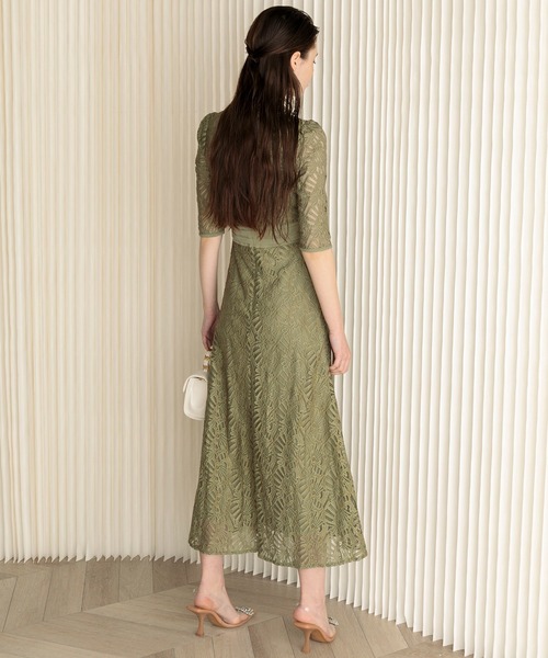 【LEJA】レースビッグカラー花柄刺繍ウエストマークロングフレアドレスワンピース セール】【LEJA】レースビッグカラー花柄刺繍ウエストマーク