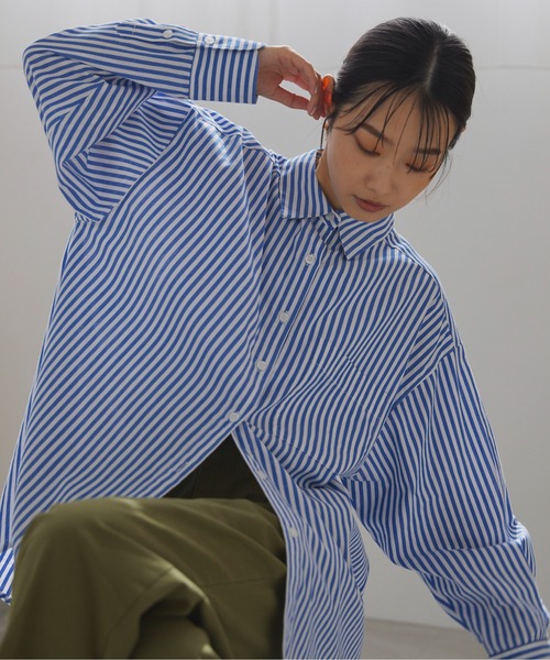 feepur(フェピュール)の「ロンドンストライプオーバーシャツ(シャツ/ブラウス・レディース・ブラック/ピンク/グリーン/ブルー・MEDIUM)」の3枚目の写真