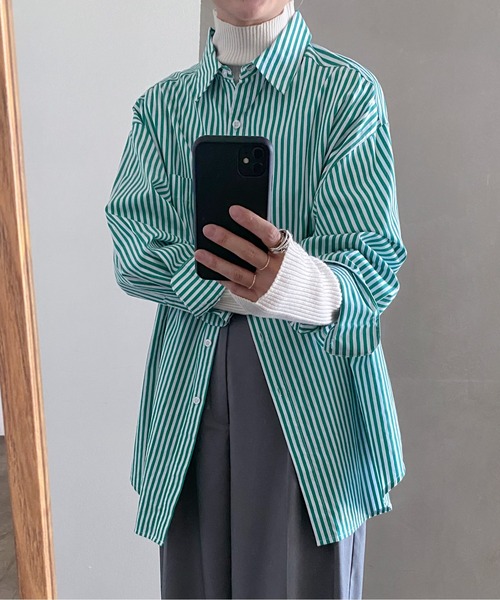 feepur(フェピュール)の「ロンドンストライプオーバーシャツ(シャツ/ブラウス・レディース・ブラック/ピンク/グリーン/ブルー・MEDIUM)」の15枚目の写真