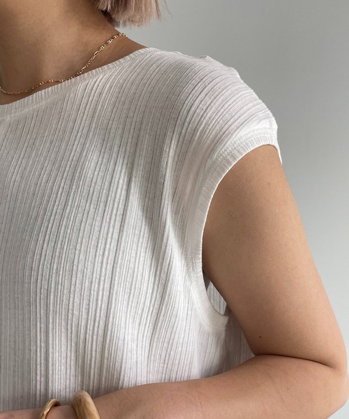 CAPRICIEUX LE'MAGE（カプリシューレマージュ）の「ランダムリブフレンチTシャツ（Tシャツ/カットソー・レディース・キャメル/チャコールグレー/ホワイト・FREE）」の19枚目の写真