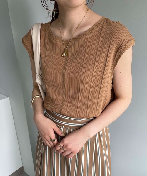 CAPRICIEUX LE'MAGE（カプリシューレマージュ）の「ランダムリブフレンチTシャツ（Tシャツ/カットソー・レディース・キャメル/チャコールグレー/ホワイト・FREE）」の20枚目の写真