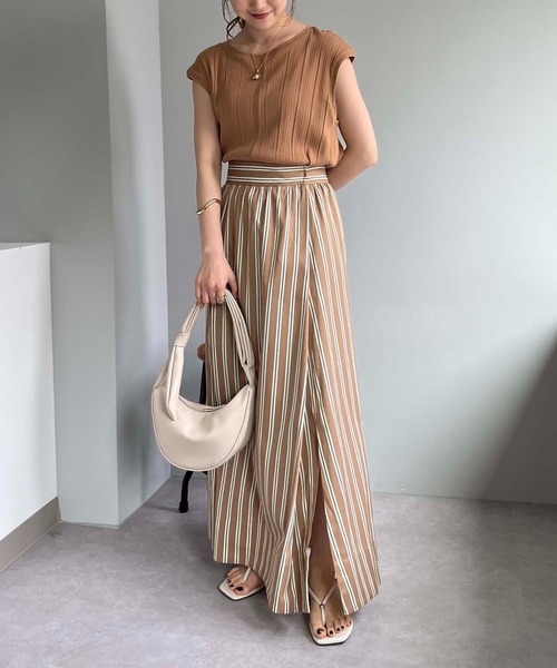 CAPRICIEUX LE'MAGE（カプリシューレマージュ）の「ランダムリブフレンチTシャツ（Tシャツ/カットソー・レディース・キャメル/チャコールグレー/ホワイト・FREE）」の12枚目の写真