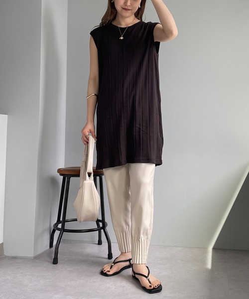 CAPRICIEUX LE'MAGE（カプリシューレマージュ）の「ランダムリブフレンチTシャツ（Tシャツ/カットソー・レディース・キャメル/チャコールグレー/ホワイト・FREE）」の17枚目の写真