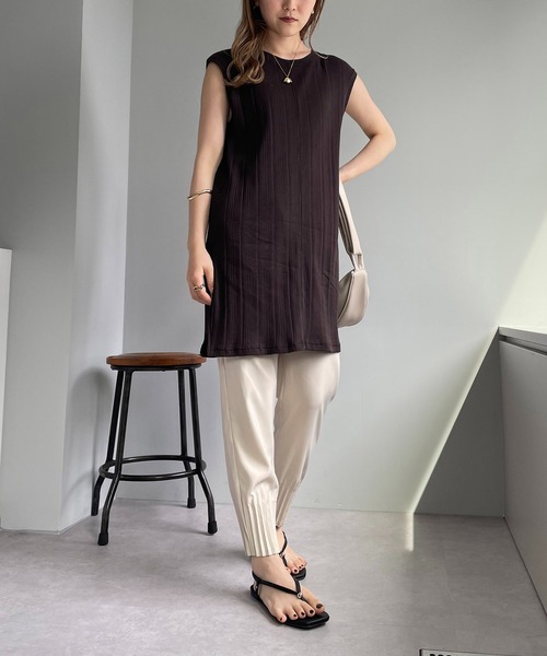 CAPRICIEUX LE'MAGE（カプリシューレマージュ）の「ランダムリブフレンチTシャツ（Tシャツ/カットソー・レディース・キャメル/チャコールグレー/ホワイト・FREE）」の13枚目の写真