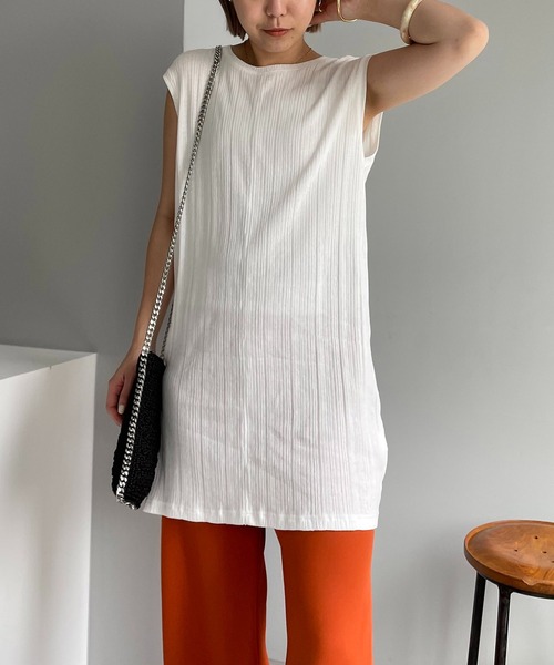 CAPRICIEUX LE'MAGE（カプリシューレマージュ）の「ランダムリブフレンチTシャツ（Tシャツ/カットソー・レディース・キャメル/チャコールグレー/ホワイト・FREE）」の22枚目の写真