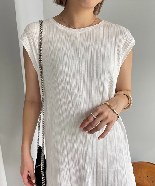 CAPRICIEUX LE'MAGE（カプリシューレマージュ）の「ランダムリブフレンチTシャツ（Tシャツ/カットソー・レディース・キャメル/チャコールグレー/ホワイト・FREE）」の6枚目の写真