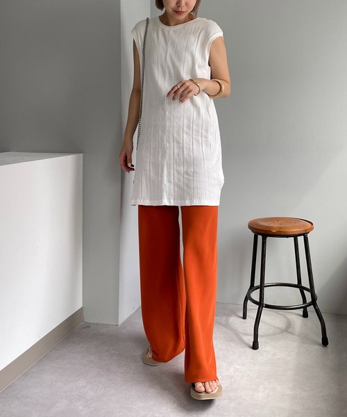 CAPRICIEUX LE'MAGE（カプリシューレマージュ）の「ランダムリブフレンチTシャツ（Tシャツ/カットソー・レディース・キャメル/チャコールグレー/ホワイト・FREE）」の14枚目の写真