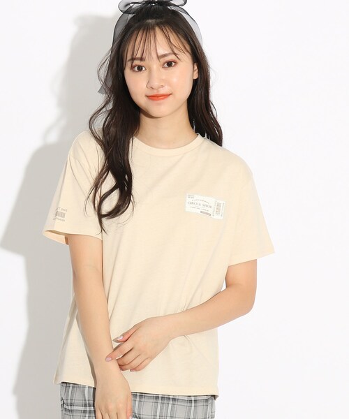 PINK-latte（ピンクラテ）の「◆【コットン100％/毛玉になりにくい】チケットプリントＴシャツ（Tシャツ/カットソー・キッズ・チャコールグレー/ライトブルー/アイボリー/ライトベージュ/レモンイエロー/ピンク系・15 /14/16）」の3枚目の写真