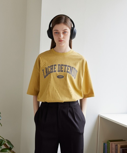 flaner（フラネ）の「Loose college logo tee/ルーズカレッジロゴTee（Tシャツ/カットソー・レディース・ネイビー/グレー/イエロー・MEDIUM/LARGE）」の14枚目の写真