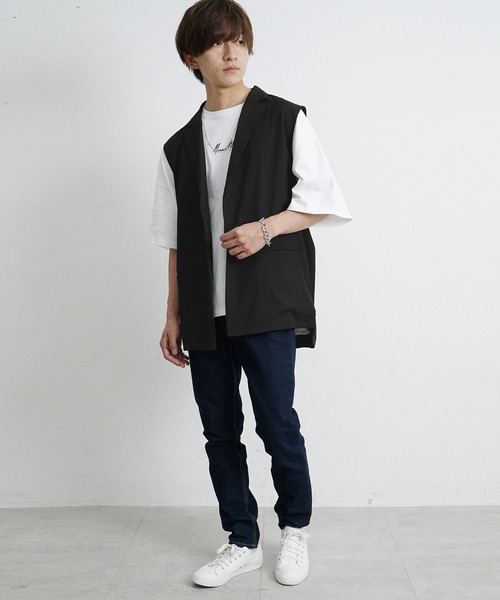 MinoriTY(マイノリティ)の「【MinoriTY】ジレ ロングジレ テーラードベスト ロングベスト ノースリーブ メンズ 秋服 (ベスト・メンズ・ブラック/ベージュ/グレー・M/L)」の4枚目の写真