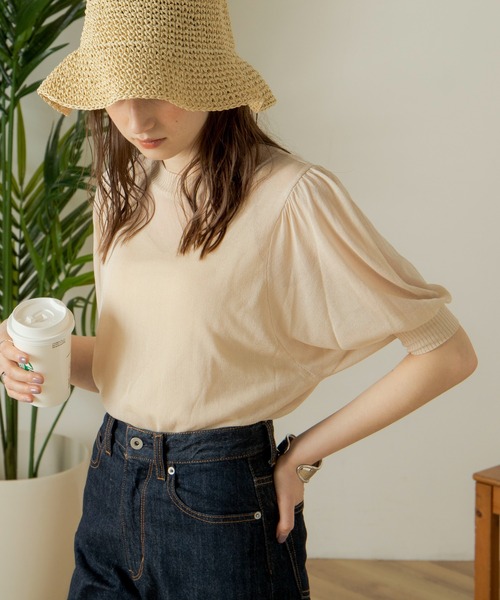 ANGIE（アンジー）の「リネンタッチボリュームスリーブニット（ニット/セーター・レディース・ブラック/オレンジ/ブルー/グリーン/アイボリー・FREE）」の3枚目の写真