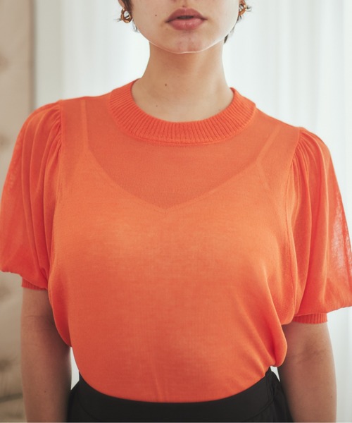 ANGIE（アンジー）の「リネンタッチボリュームスリーブニット（ニット/セーター・レディース・ブラック/オレンジ/ブルー/グリーン/アイボリー・FREE）」の9枚目の写真