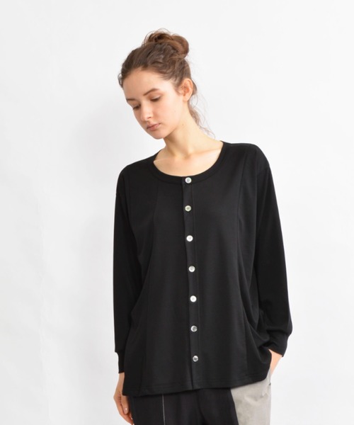 gomme（ゴム）の「ファインスムース　ウェーブカーディガン（スウェット・レディース・ブラック/ブルー・MEDIUM）」の2枚目の写真