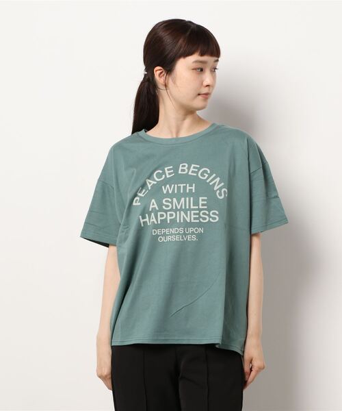 Samansa Mos2（サマンサ モスモス）の「後ろ編み上げロゴプリントTシャツ（Tシャツ/カットソー・レディース・グリーン/キャメル/チャコール/キナリ・ﾌﾘ-）」の16枚目の写真