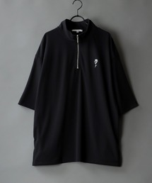SITRY | Big silhouette rose stitch half zip polo shirt / ビッグシルエット バラ刺繍 ハーフジップ 半袖 ポロシャツ(Tシャツ/カットソー)