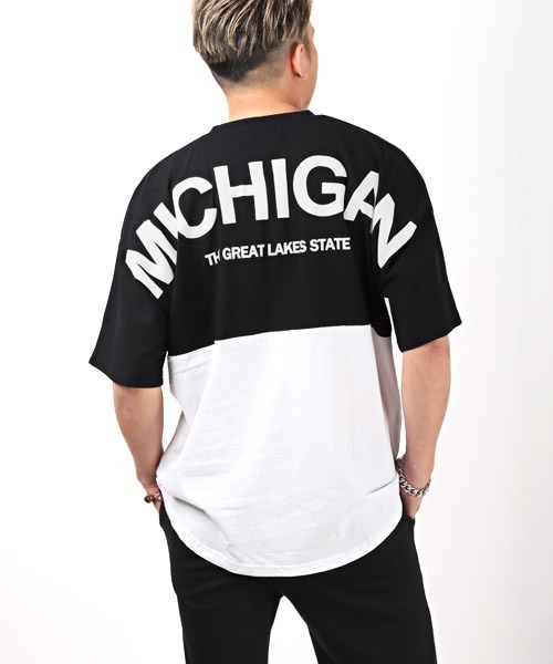LUXSTYLE(ラグスタイル)の「発泡バックロゴプリントBIGTシャツ(Tシャツ/カットソー・メンズ・ブルー/ホワイト/杢グレー/ブラック×ホワイト/ブラック・L/M)」の4枚目の写真