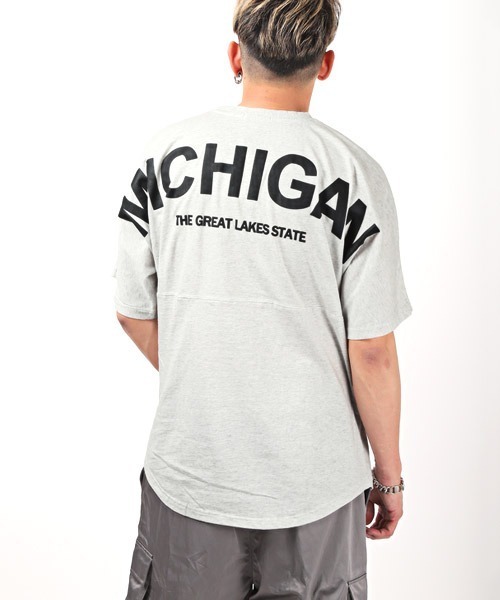 LUXSTYLE(ラグスタイル)の「発泡バックロゴプリントBIGTシャツ(Tシャツ/カットソー・メンズ・ブルー/ホワイト/杢グレー/ブラック×ホワイト/ブラック・L/M)」の5枚目の写真