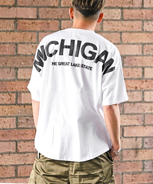 LUXSTYLE(ラグスタイル)の「発泡バックロゴプリントBIGTシャツ(Tシャツ/カットソー・メンズ・ブルー/ホワイト/杢グレー/ブラック×ホワイト/ブラック・L/M)」の2枚目の写真