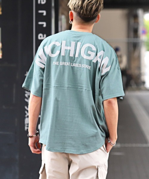 LUXSTYLE(ラグスタイル)の「発泡バックロゴプリントBIGTシャツ(Tシャツ/カットソー・メンズ・ブルー/ホワイト/杢グレー/ブラック×ホワイト/ブラック・L/M)」の1枚目の写真