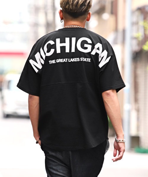 LUXSTYLE(ラグスタイル)の「発泡バックロゴプリントBIGTシャツ(Tシャツ/カットソー・メンズ・ブルー/ホワイト/杢グレー/ブラック×ホワイト/ブラック・L/M)」の3枚目の写真