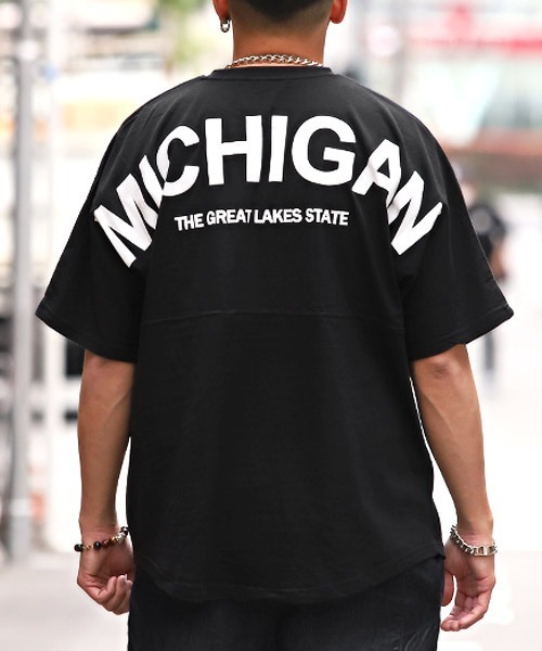 LUXSTYLE(ラグスタイル)の「発泡バックロゴプリントBIGTシャツ(Tシャツ/カットソー・メンズ・ブルー/ホワイト/杢グレー/ブラック×ホワイト/ブラック・L/M)」の6枚目の写真