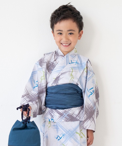 ゆかた館グレース(ユカタカングレース)の「キッズ浴衣 2点セット(浴衣/帯)(浴衣・キッズ・グレー系/ホワイト系・100cm/110cm/120cm)」の1枚目の写真