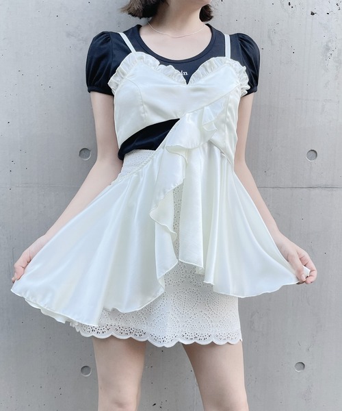 lillilly シャンタンフリルキャミトップスtシャツセット