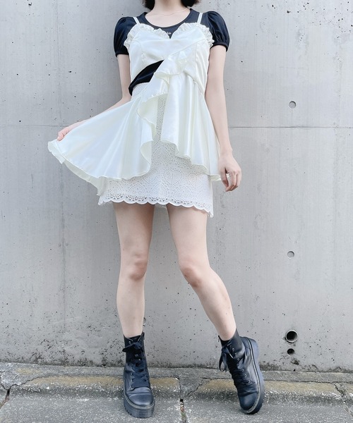 lillilly シャンタンフリルキャミトップス　tシャツセット lillilly シャンタンフリルキャミトップスtシャツセット