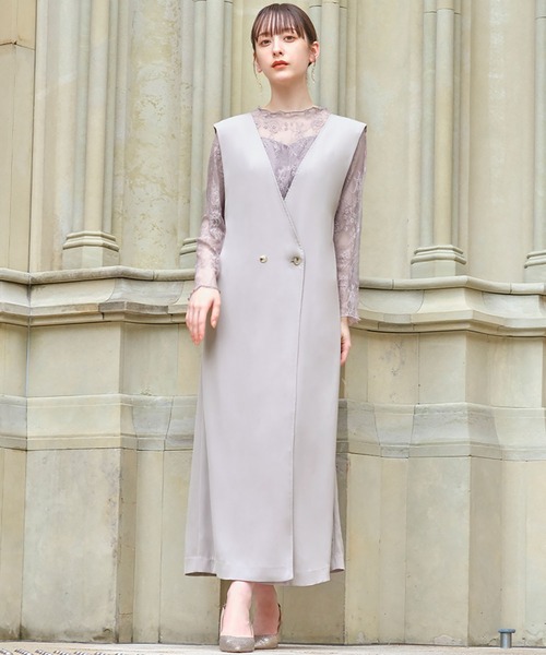 girl(ガール)の「総レースワンピース&ロングジレのレイヤードロング丈 結婚式 ワンピース ドレス(ドレス・レディース・ブラック/ブルーグレー/ピンクベージュ・S/M/L)」の5枚目の写真