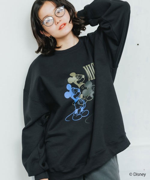 MICKEY MOUSE（ミッキーマウス）の「ROOPTOKYO別注:<MICKEY> クルーネックスウェット ディズニー キャラデザイン オーバーサイズ（スウェット・レディース・ブラック/ネイビー/グレー・M/L/XL）」の13枚目の写真