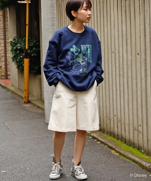 MICKEY MOUSE（ミッキーマウス）の「ROOPTOKYO別注:<MICKEY> クルーネックスウェット ディズニー キャラデザイン オーバーサイズ（スウェット・レディース・ブラック/ネイビー/グレー・M/L/XL）」の20枚目の写真