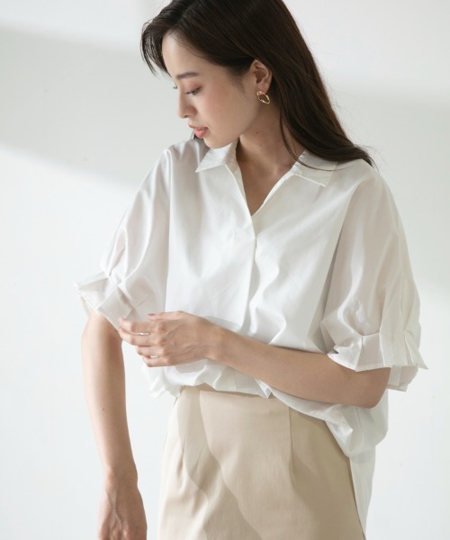 M.deux（エムドゥ）の「■■デザインスリーブシャツ■■（シャツ/ブラウス・レディース・ブラック/オフホワイト/グリーン・MEDIUM）」の2枚目の写真