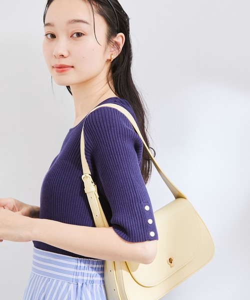 VIS(ビス)の「【洗える】5分袖スクエアネックリブニット(ニット/セーター・レディース・パープル/ネイビー/イエロー/ベージュ系その他/キナリ・FREE)」の4枚目の写真