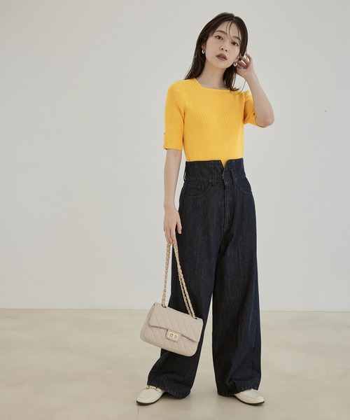 VIS(ビス)の「【洗える】5分袖スクエアネックリブニット(ニット/セーター・レディース・パープル/ネイビー/イエロー/ベージュ系その他/キナリ・FREE)」の8枚目の写真