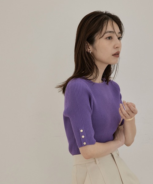 VIS(ビス)の「【洗える】5分袖スクエアネックリブニット(ニット/セーター・レディース・パープル/ネイビー/イエロー/ベージュ系その他/キナリ・FREE)」の12枚目の写真