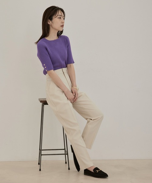 VIS(ビス)の「【洗える】5分袖スクエアネックリブニット(ニット/セーター・レディース・パープル/ネイビー/イエロー/ベージュ系その他/キナリ・FREE)」の13枚目の写真