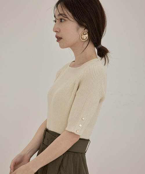 VIS(ビス)の「【洗える】5分袖スクエアネックリブニット(ニット/セーター・レディース・パープル/ネイビー/イエロー/ベージュ系その他/キナリ・FREE)」の14枚目の写真