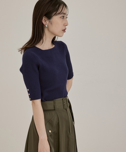 VIS(ビス)の「【洗える】5分袖スクエアネックリブニット(ニット/セーター・レディース・パープル/ネイビー/イエロー/ベージュ系その他/キナリ・FREE)」の17枚目の写真