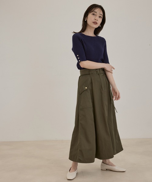 VIS(ビス)の「【洗える】5分袖スクエアネックリブニット(ニット/セーター・レディース・パープル/ネイビー/イエロー/ベージュ系その他/キナリ・FREE)」の18枚目の写真