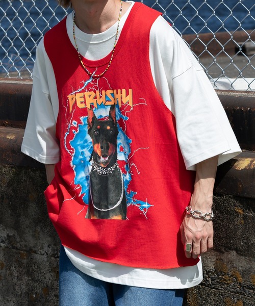 Perushu（ペルーシュ）の「オーバーバンドタンクトップ（タンクトップ・メンズ・ブラック/グリーン/レッド・LARGE/MEDIUM）」の3枚目の写真