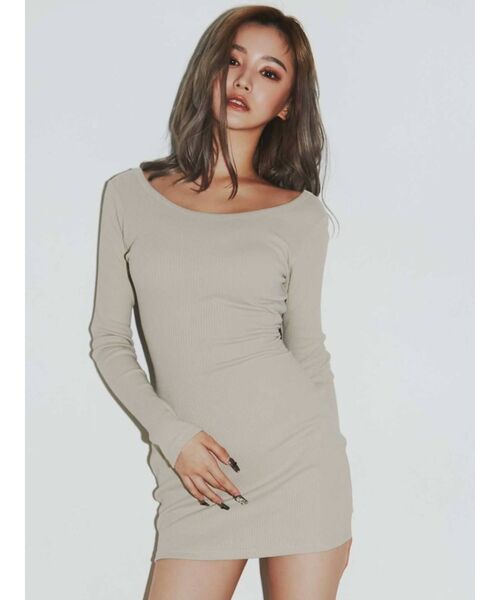 GYDA(ジェイダ)の「バックリボン テレコミニワンピース(ワンピース・レディース・ブラック/カーキ/アイボリー・FREE)」の4枚目の写真