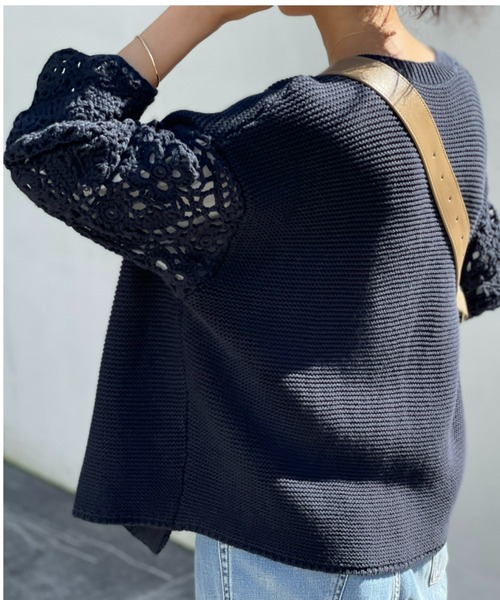 BEARDSLEY（ビアズリー）の「《ビアズリー》透かし編み クロシェットスリーブカーディガン（カーディガン/ボレロ・レディース・ネイビー/ベージュ/ライトグレー・FREE）」の4枚目の写真